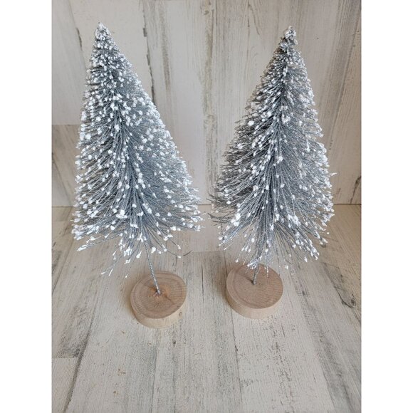 Silver glitter bristle snow tree set home decor shiny - Picture 1 of 9